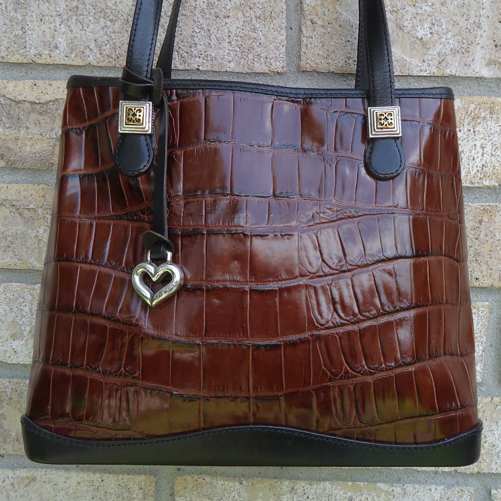 BRIGHTON croc-embossed leather shoulder bag.